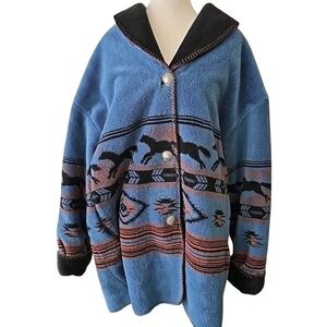 Coldwater Creek Reversible Micro Plush Jacket | Medium Horse Southwestern Print